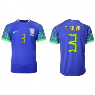 Brasilien Thiago Silva #3 Bortatröja VM 2022 Korta ärmar